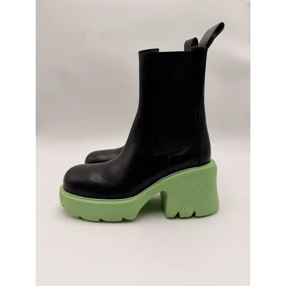 Women’s Bottega Veneta Flash Chelsea boots Black Leather / Green Rubber Size 37 - Picture 3 of 6